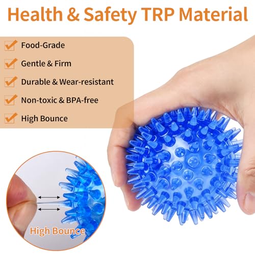 Mkobon 6 Pack Squeaky Spiky Dog Balls, Puppy Chew Toys for Teething, Food-Grade TPR Rubber Durable, Interactive Fetch Floating Dog Pool Ball Toy for Chewers for Small Medium (Small) - Image 3