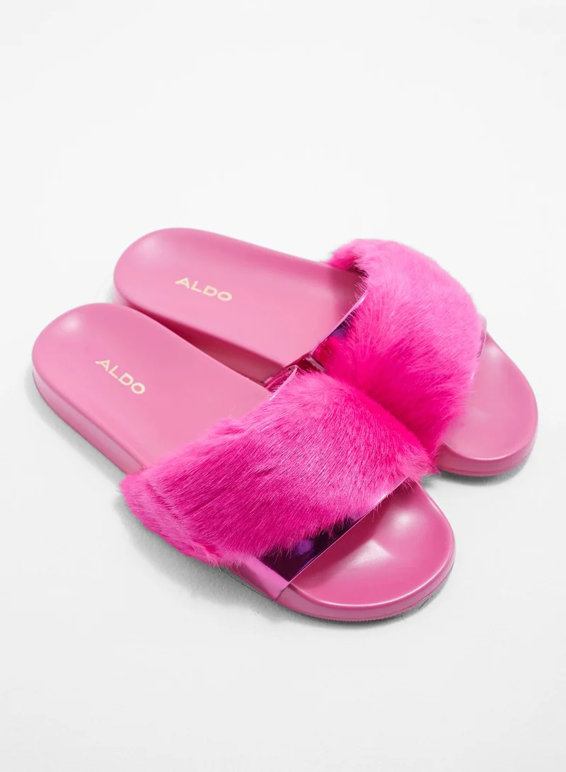 ALDO Fur Slides With Metallic Edges