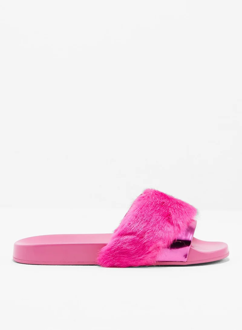 ALDO Fur Slides With Metallic Edges