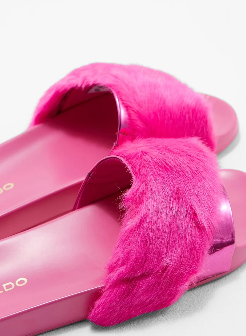 ALDO Fur Slides With Metallic Edges