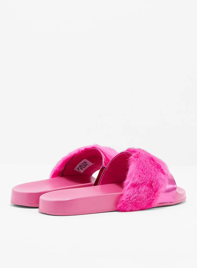 ALDO Fur Slides With Metallic Edges