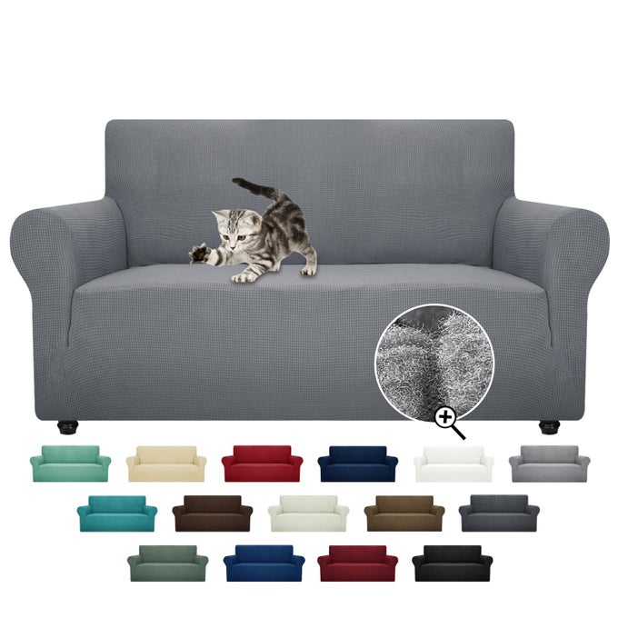 SUPER STRETCH COUCH COVER LOVE SEAT SOFA COVERS FOR LIVING ROOM DOGS PET FRIENDLY FURNITURE PROTECTOR SPANDEX LOVESEAT SLIPCOVERS WITH ANTI SLIP FOAM STICKS LIGHT GREY LOVESEAT