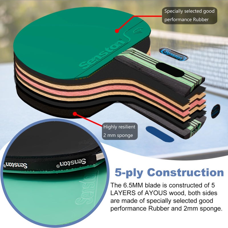 Senston Ping Pong Paddles /5-Ply Premium Table Tennis Paddle, Ideal for Entertainment or Competition - Ping Pong Paddle Set with Advanced Speed, Control and Spin - Image 2