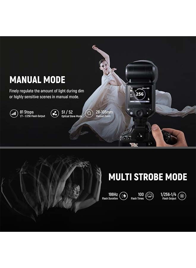 نيوير EEWER Z2-N 2.4G TTL Round Head Flash Speedlite لنيكون، 76Ws Speedlight مع موزع قبة، واجهة مستخدم مطورة، مفتاح تبديل TTL/M TCM، 2 مصابيح للنمذجة 1/8000s HSS 7.4V/2600mAh بطارية 480 فلاش طاقة كاملة  - Image 5