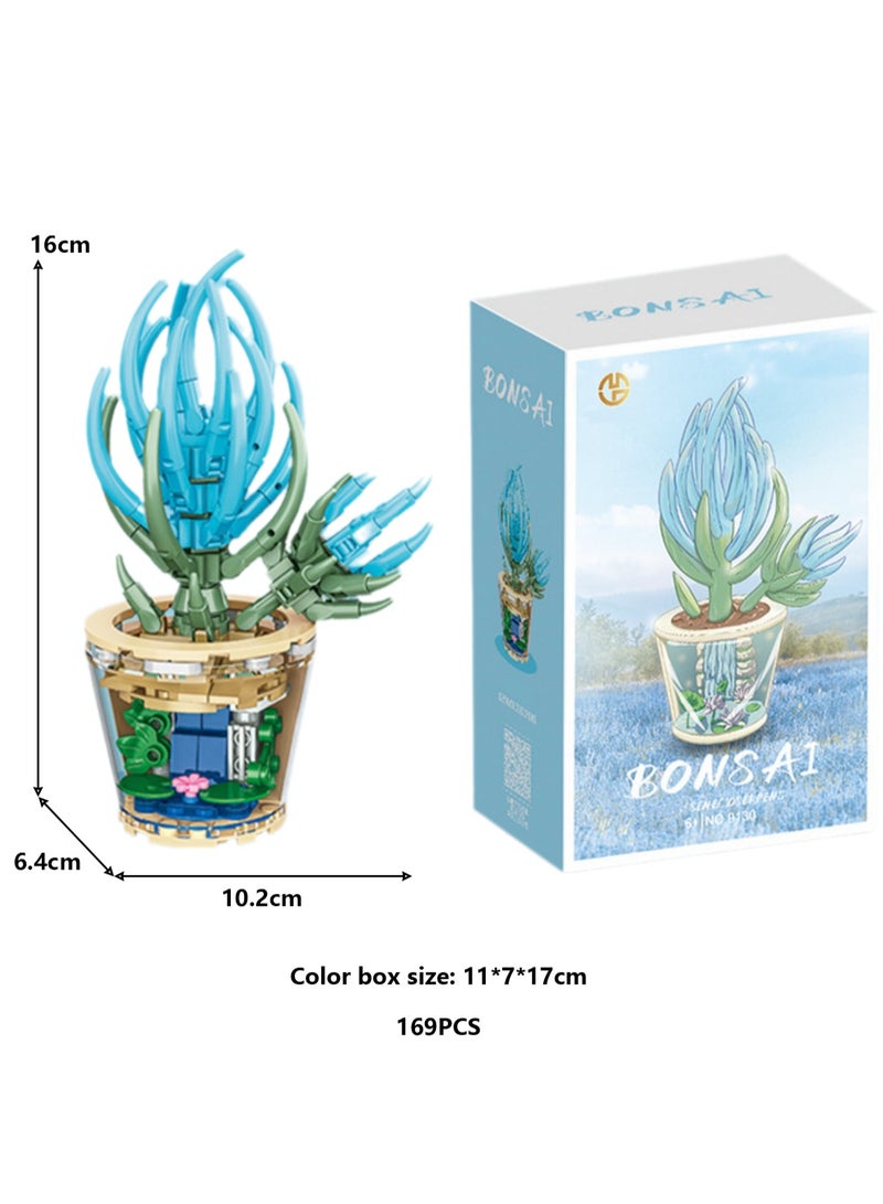 Fashionable Children's Potted Plant Series Building Block Toys Ornaments Assembly Model(Blue Pine) - Image 2