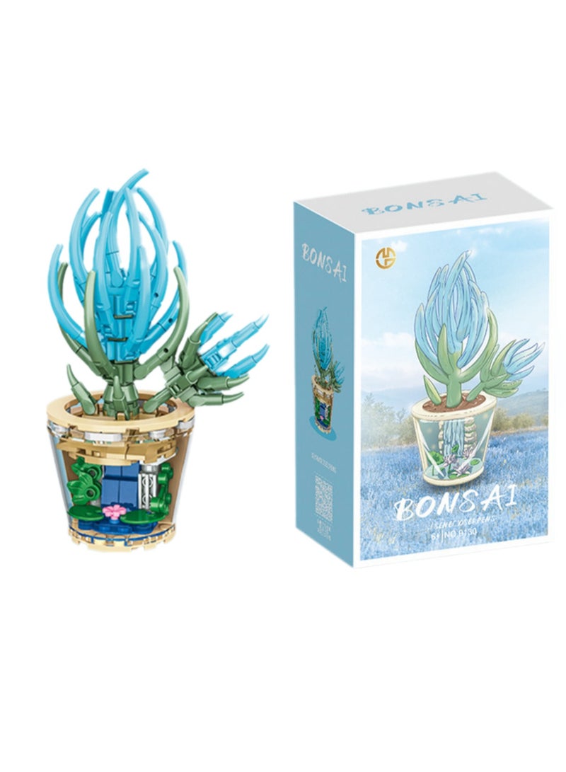 Fashionable Children's Potted Plant Series Building Block Toys Ornaments Assembly Model(Blue Pine) - Image 1