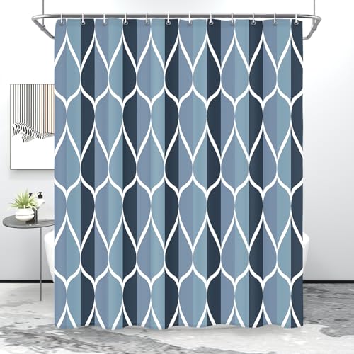Gelbchu Aegean Blue Geometric Shower Curtain, Waterproof Design and Polyester, Quick-Drying, Weighted Hem, Blue Modern Shower Curtains Set for Bathroom W 72 x H 72, Machine Washable with 12 Hooks - Image 1