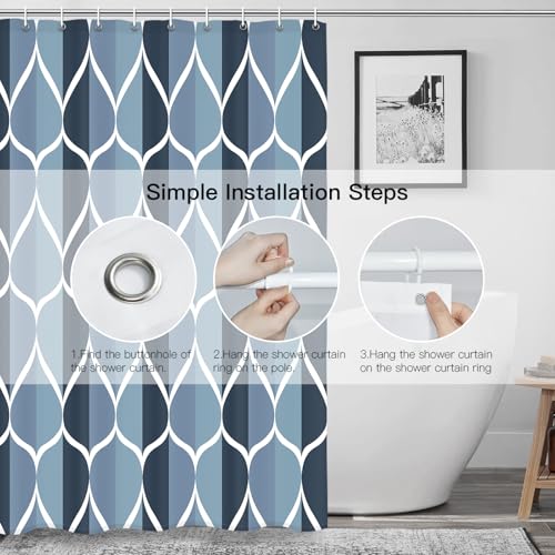 Gelbchu Aegean Blue Geometric Shower Curtain, Waterproof Design and Polyester, Quick-Drying, Weighted Hem, Blue Modern Shower Curtains Set for Bathroom W 72 x H 72, Machine Washable with 12 Hooks - Image 3