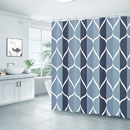 Gelbchu Aegean Blue Geometric Shower Curtain, Waterproof Design and Polyester, Quick-Drying, Weighted Hem, Blue Modern Shower Curtains Set for Bathroom W 72 x H 72, Machine Washable with 12 Hooks - Image 2