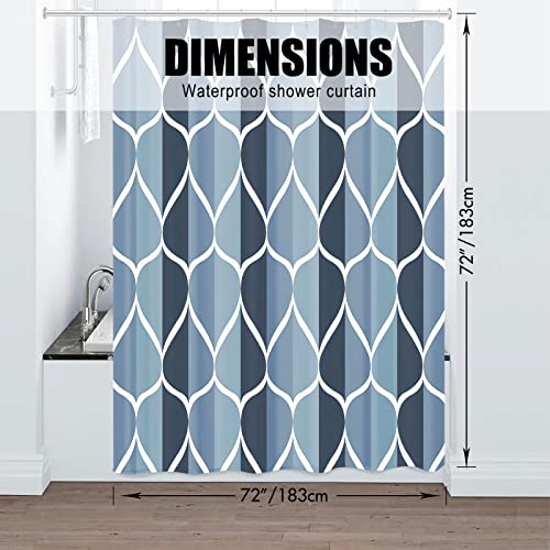 Gelbchu Aegean Blue Geometric Shower Curtain, Waterproof Design and Polyester, Quick-Drying, Weighted Hem, Blue Modern Shower Curtains Set for Bathroom W 72 x H 72, Machine Washable with 12 Hooks - Image 5