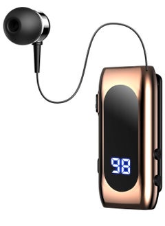 Retractable Bluetooth Headphones Collar Clip Bluetooth Headsets Wireless Earphone Display Quick Charger Handsfree Earbuds v5.2 with Microphone for Cell Phone (Gold)