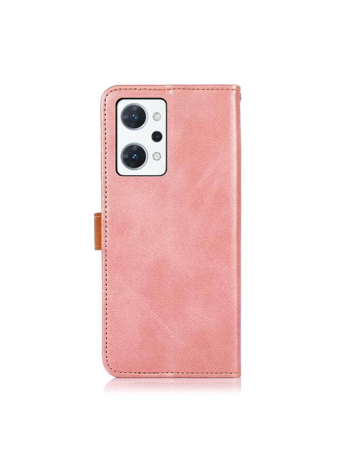 اس-توب جراب هاتف OPPO Reno7 A JP من KHAZNEH، جراب هاتف قابل للطي من جلد البقر ثنائي اللون - Image 3