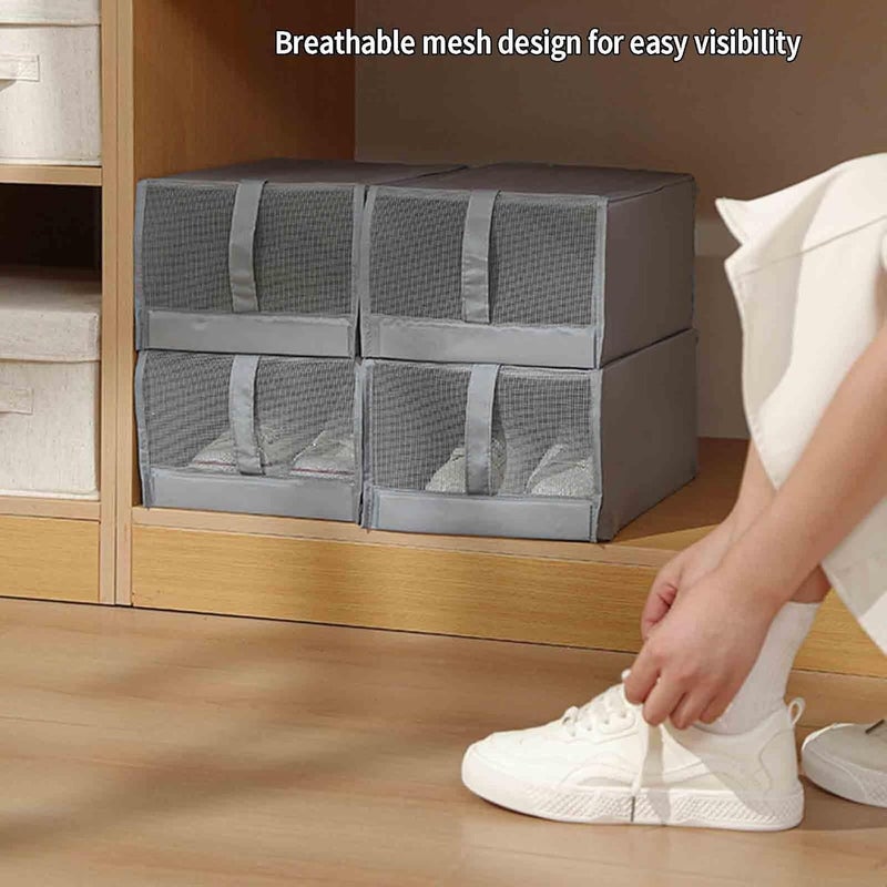 Hebrew Shoe Rack Shoe Storage Shoes Rack Stand Shelf Boxes Clear Lightweight Portable Space Saving Stackable Storage Box Clamshell Type Dustproof Cloth Easy To Move Foldable - Image 4