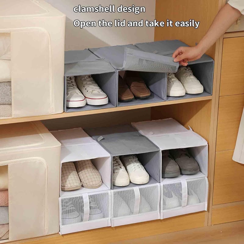 Hebrew Shoe Rack Shoe Storage Shoes Rack Stand Shelf Boxes Clear Lightweight Portable Space Saving Stackable Storage Box Clamshell Type Dustproof Cloth Easy To Move Foldable - Image 3