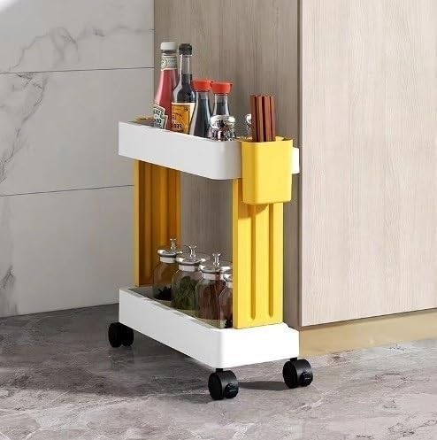 GNOLY GNOLY Folding Storage Rack Shelf Rack Trolley Bathroom Kitchen Gap Office Garage Shops Salon Storage Organizer Pantry Rack with Wheels for Narrow Spaces Utility Cart 2 Layer - Image 1