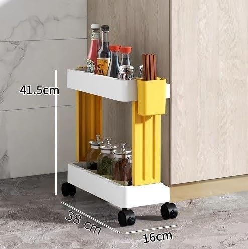 GNOLY GNOLY Folding Storage Rack Shelf Rack Trolley Bathroom Kitchen Gap Office Garage Shops Salon Storage Organizer Pantry Rack with Wheels for Narrow Spaces Utility Cart 2 Layer - Image 2