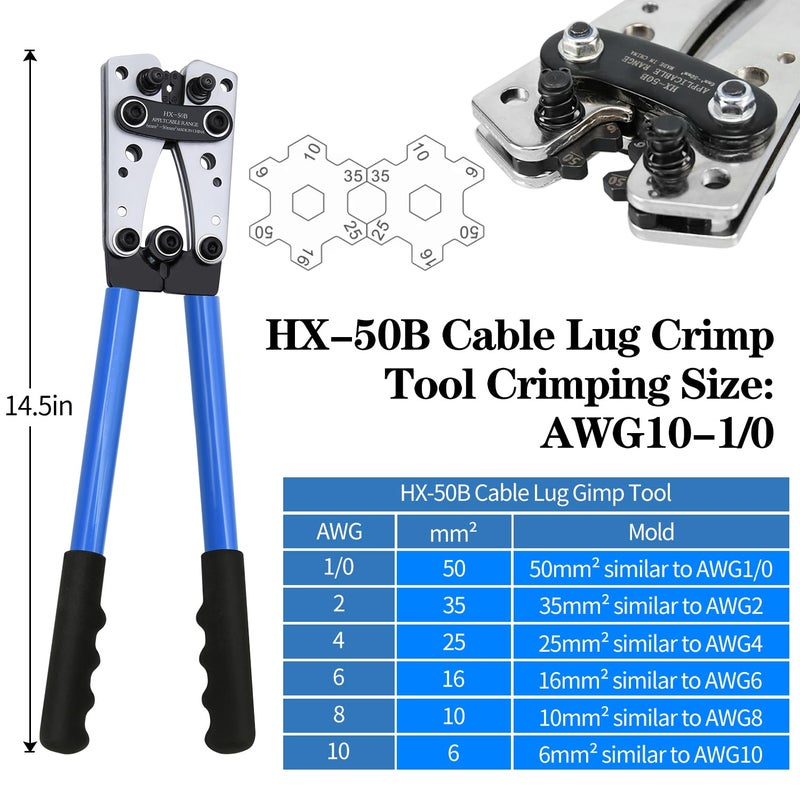Mdvora Cable Lug Crimping Tool with 170pcs Copper Wire Lugs, Wire Crimping Tool for AWG 10-1/0 Electrical Lug Crimper, with Cable Cutter, 210pcs Dual Wall Adhesive Heat Shrink Tubing - Image 5