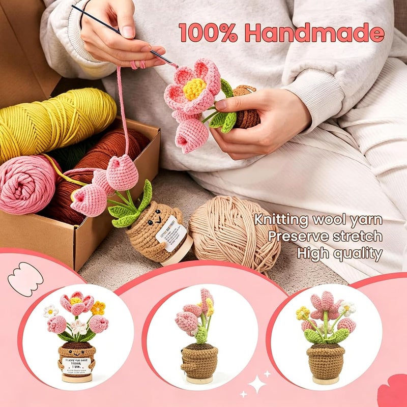 AIMSTYTO Emotional Support Crochet Tulip Flower Doll with Positive Affirmation Card - Handmade Knitted Potted Plant Desk Decor, Motivational Gift (I LOVE YOU MORE) - Image 2