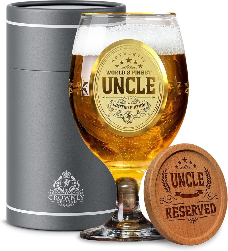 CROWNLY CRYSTAL Gold Gifts for Uncle Personalised Beer Glass Birthday Gifts from Nephew and Niece Beer Glasses