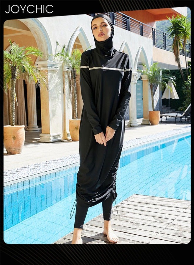 Joychic ملابس سباحة صيفية كاملة التغطية للنساء المسلمات بأكمام طويلة لحماية من الشمس، ملابس سباحة سريعة الجفاف بسحاب، سوداء - Image 2