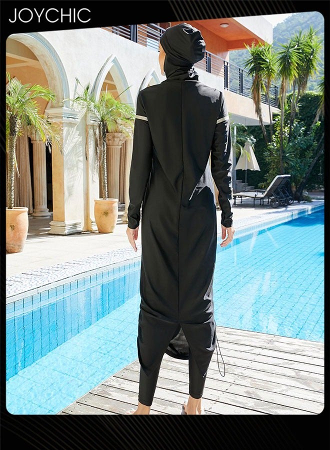 Joychic ملابس سباحة صيفية كاملة التغطية للنساء المسلمات بأكمام طويلة لحماية من الشمس، ملابس سباحة سريعة الجفاف بسحاب، سوداء - Image 4