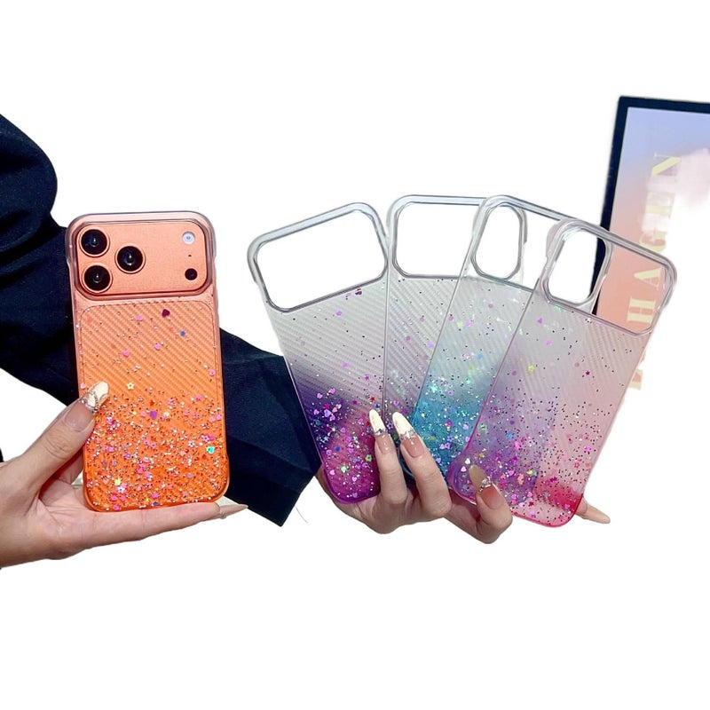 TPU Protective Case for iPhone 13 with Frameless Design and Resin Finish plus Glitter Gold Foil plus Gradient in Gradient - Image 3