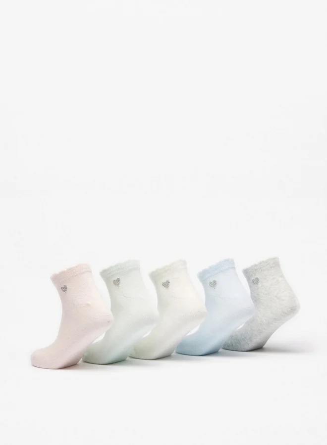 Shoemart Solid Crew Length Socks with Scalloped Hem and Glitter Detail - Set of 5