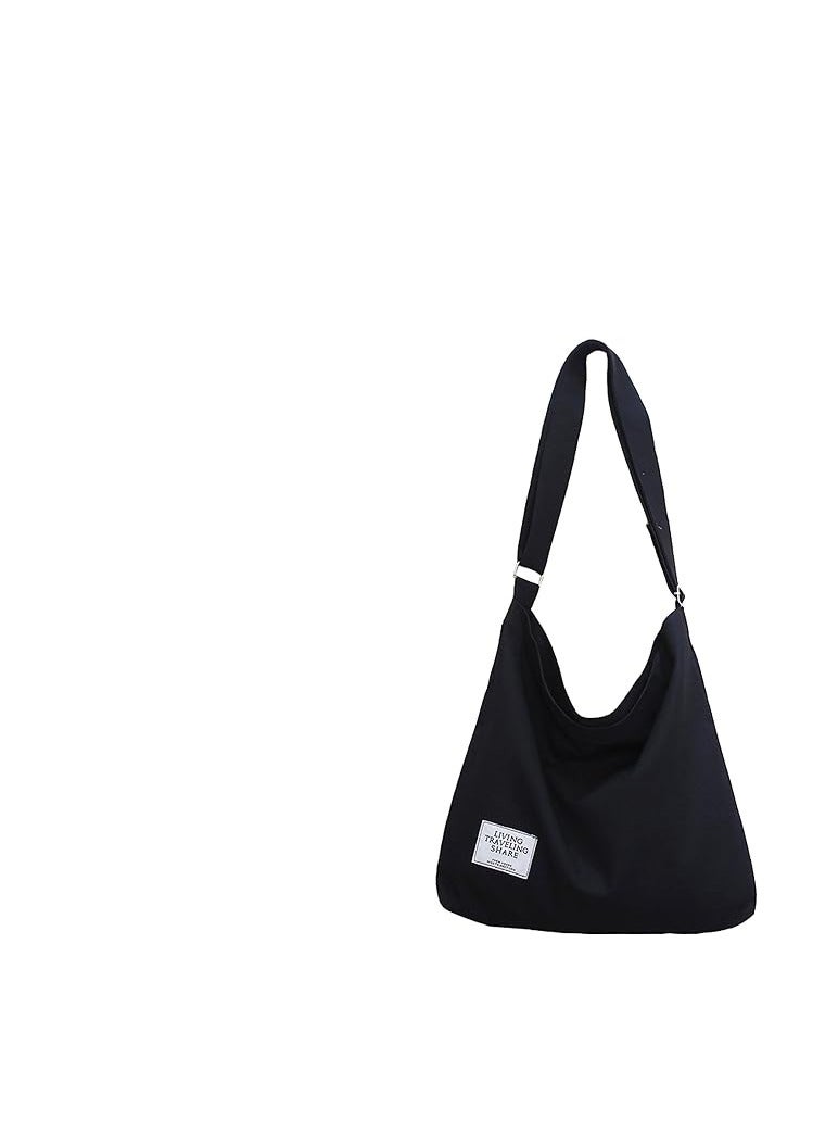 Showday Women's Retro Large Size Canvas Shoulder Bag Hobo Crossbody Handbag Casual Tote, Black  - Image 1