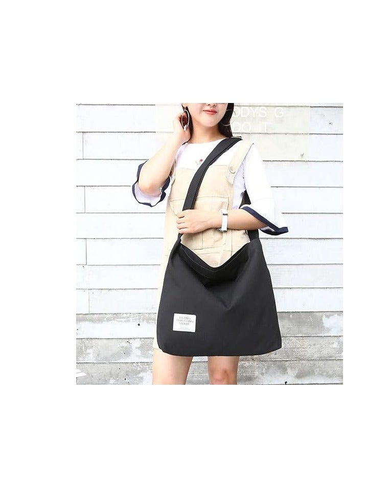 Showday Women's Retro Large Size Canvas Shoulder Bag Hobo Crossbody Handbag Casual Tote, Black  - Image 3