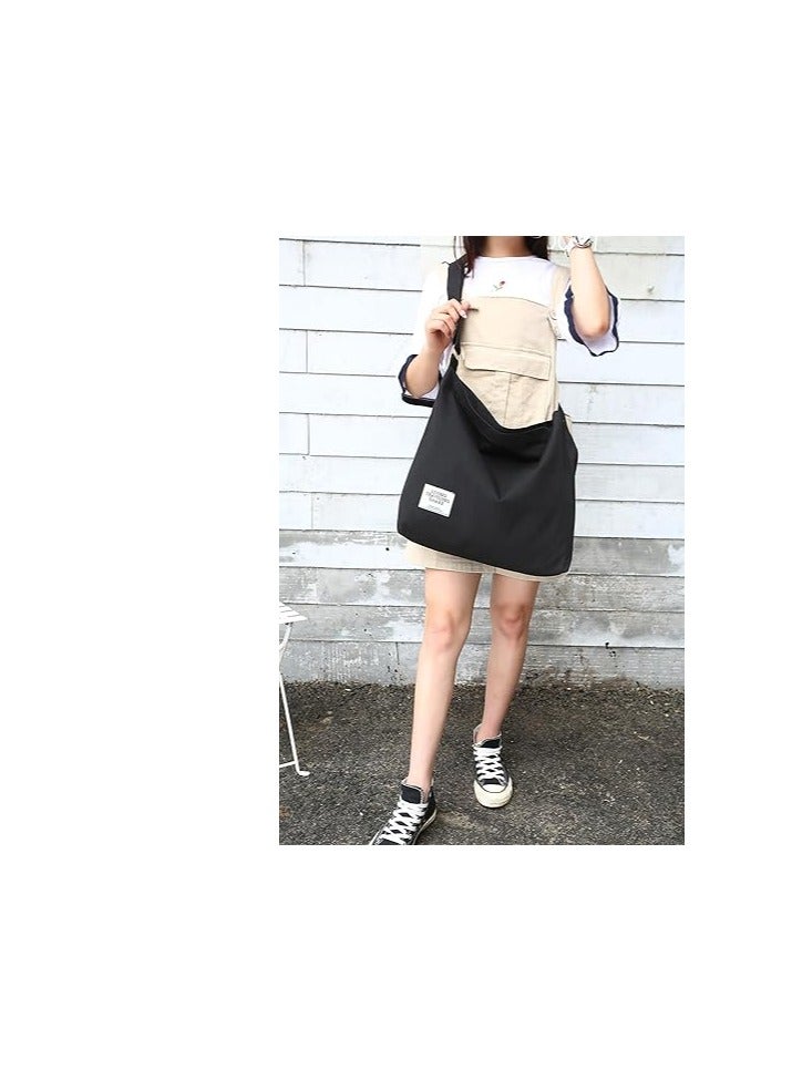 Showday Women's Retro Large Size Canvas Shoulder Bag Hobo Crossbody Handbag Casual Tote, Black  - Image 4
