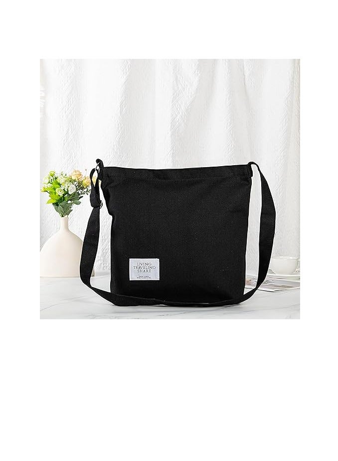 Showday Women's Retro Large Size Canvas Shoulder Bag Hobo Crossbody Handbag Casual Tote, Black  - Image 5