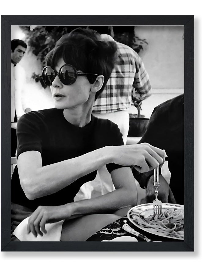 Poster Master Audrey Poster - Audrey Eating Spaghetti Print - Fashion Art - Food & Drink Art - Black And White Art - Photography Art - Great Kitchen Or Restaurant Wall Decor - 8X10 Unframed Wall Art - Image 1