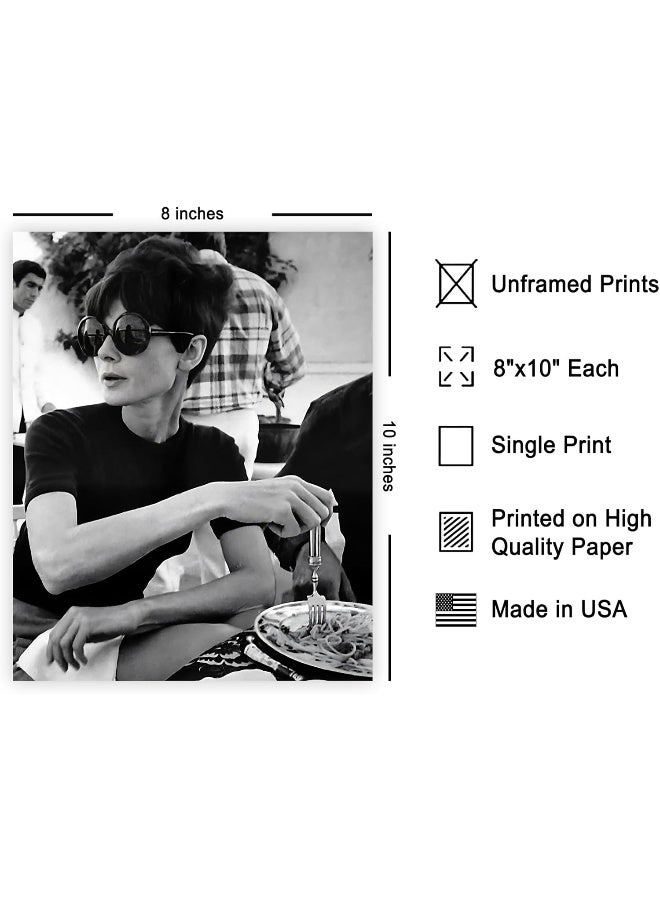 Poster Master Audrey Poster - Audrey Eating Spaghetti Print - Fashion Art - Food & Drink Art - Black And White Art - Photography Art - Great Kitchen Or Restaurant Wall Decor - 8X10 Unframed Wall Art - Image 2
