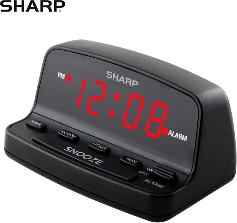 SHARP ساعة منبه رقمية مع تحكم بأسلوب لوحة المفاتيح، احتياطي بطارية، سهلة الاستخدام مع عملية بسيطة، هيكل أسود مع شاشة LED حمراء - Image 2