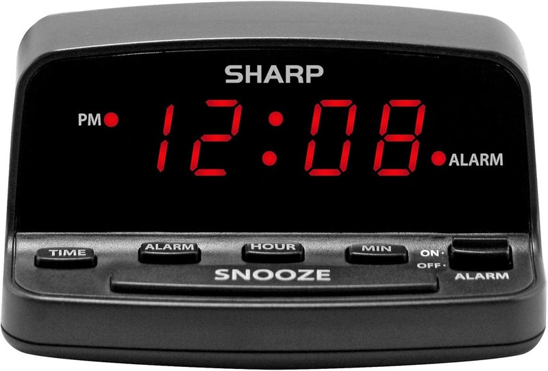 SHARP ساعة منبه رقمية مع تحكم بأسلوب لوحة المفاتيح، احتياطي بطارية، سهلة الاستخدام مع عملية بسيطة، هيكل أسود مع شاشة LED حمراء - Image 1