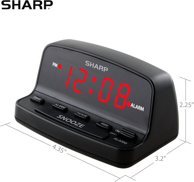 SHARP ساعة منبه رقمية مع تحكم بأسلوب لوحة المفاتيح، احتياطي بطارية، سهلة الاستخدام مع عملية بسيطة، هيكل أسود مع شاشة LED حمراء - Image 5