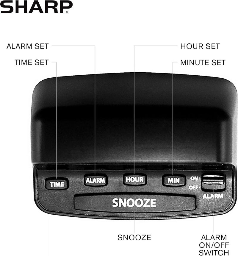 SHARP ساعة منبه رقمية مع تحكم بأسلوب لوحة المفاتيح، احتياطي بطارية، سهلة الاستخدام مع عملية بسيطة، هيكل أسود مع شاشة LED حمراء - Image 4