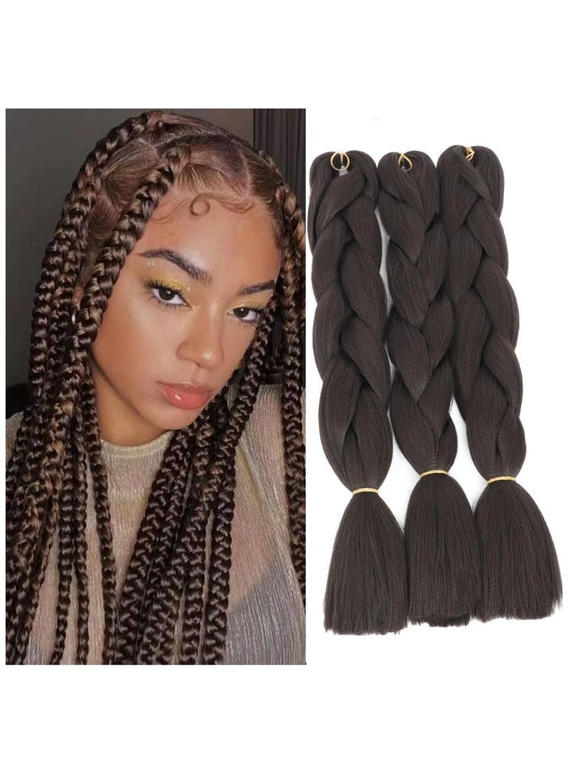 إستيل وصلات شعر ضفائر أفريقية، وصلات شعر ضفائر كروشيه، شعر ضفائر صناعي عالي الحرارة، ألياف صناعية، ضفائر ياكي جامبو (3 قطع داكنة/بنية) - Image 1