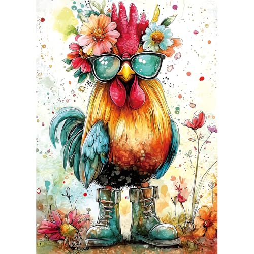 MINIWAN Sunglasses Cool Chicken 1000 Piece Puzzles for Adults Hard Challenge Art Jigsaw Puzzles for Gifts Birthday Party Games Family 275 X197 Dust Free Puzzle - Image 1