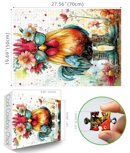 MINIWAN Sunglasses Cool Chicken 1000 Piece Puzzles for Adults Hard Challenge Art Jigsaw Puzzles for Gifts Birthday Party Games Family 275 X197 Dust Free Puzzle - Image 5