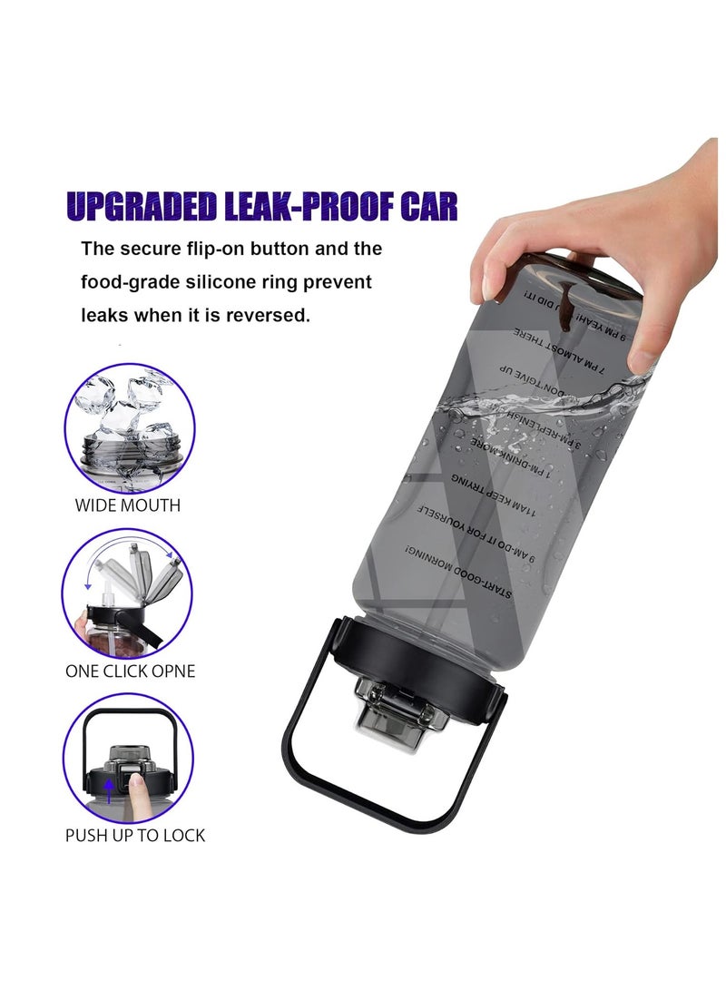 Arabest 2L Half Gallon Water Bottle, Sport Water Jug with Sleeve and Strap, Motivational Drink Water Bottle for Gym and Workout Wat(Black) - Image 2