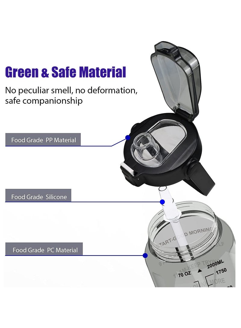 Arabest 2L Half Gallon Water Bottle, Sport Water Jug with Sleeve and Strap, Motivational Drink Water Bottle for Gym and Workout Wat(Black) - Image 3