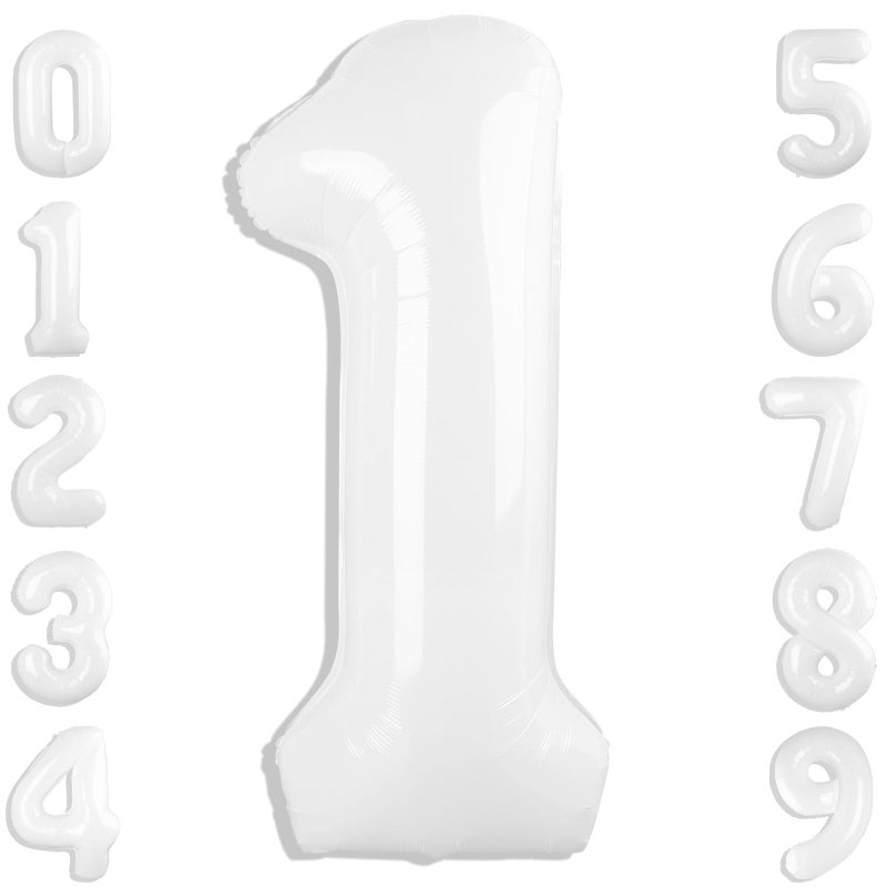 Mluchee Number Balloons 1, 40 Inch Ballons for Girl Boy 1st 1 11 21 Birthday Decorations Baby Shower Photo Shoot, White One Balloons - Image 1