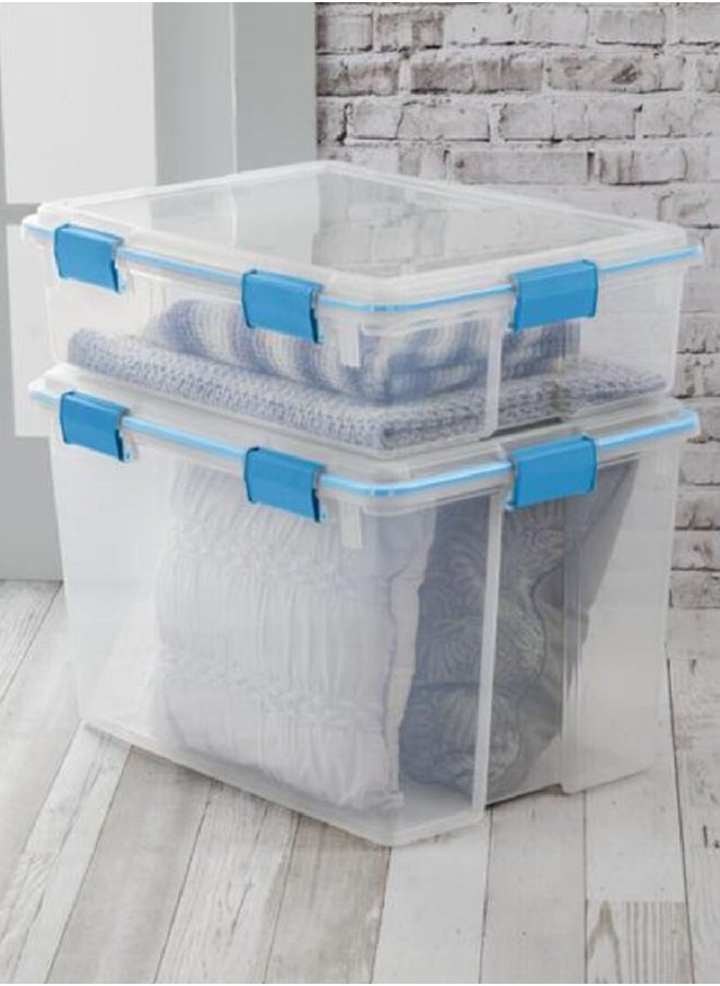 Sterilite - Premium Stackable Rectangular Space Saving Gasket Box Clear and Blue 76 L 19384304 - Image 1