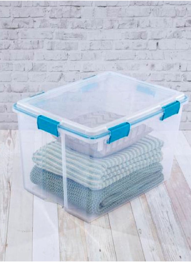 Sterilite - Premium Stackable Rectangular Space Saving Gasket Box Clear and Blue 76 L 19384304 - Image 1