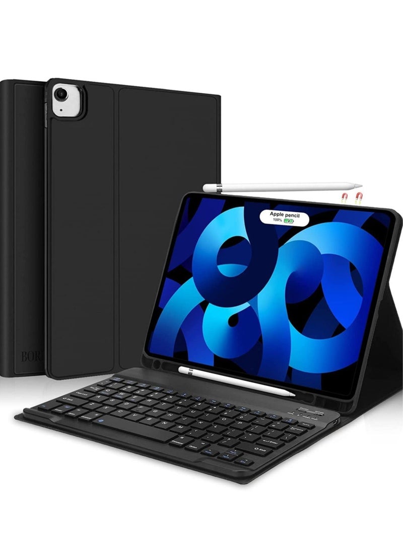 MUNTAQI Keyboard Case for iPad Air 4th Generation 10.9 2020 with Pencil Holder,PU Leather Auto Wake/Sleep Smart Cover with BT Detachable Keyboard,Compatible with iPad 10.9 inch/Pro 11 inch -Black - Image 1