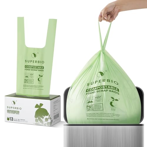 SUPERBIO 13 Gallon Compostable Kitchen Waste Bags with Handles, Food Scrap Bags Certified by BPI, OK compost INDUSTRIAL, 30 Count, 49.2L - Image 2