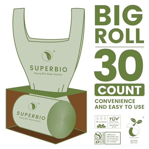 SUPERBIO 13 Gallon Compostable Kitchen Waste Bags with Handles, Food Scrap Bags Certified by BPI, OK compost INDUSTRIAL, 30 Count, 49.2L - Image 3