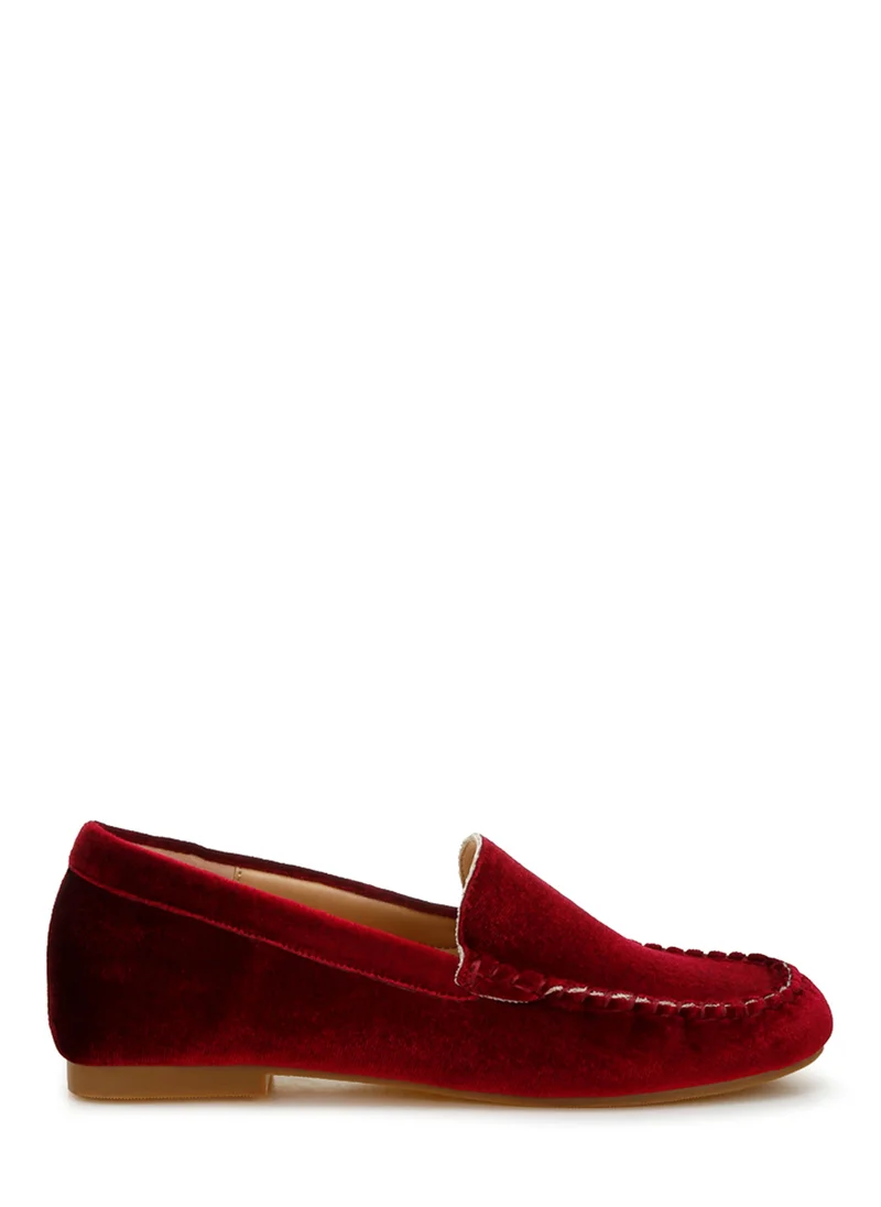 London Rag Velvet Flat Loafers in Burgundy