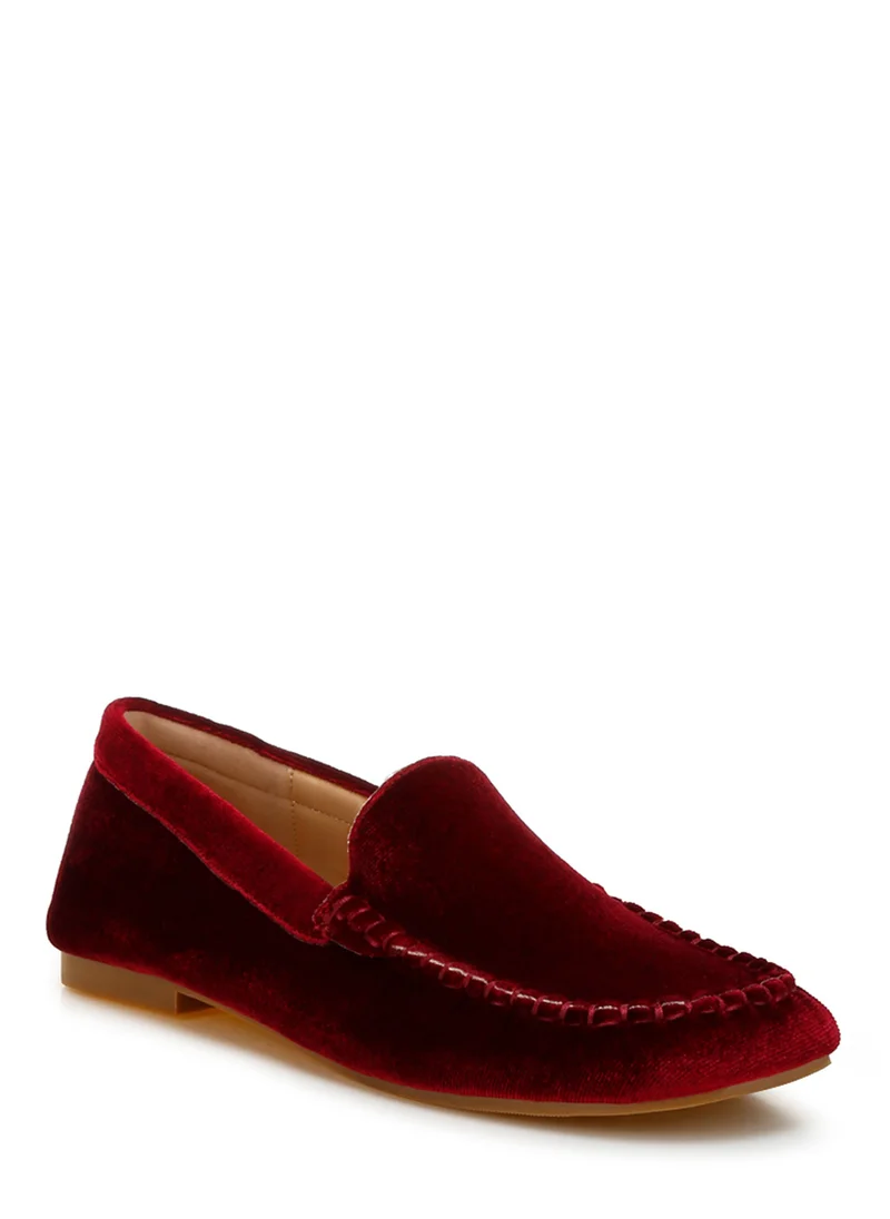 London Rag Velvet Flat Loafers in Burgundy